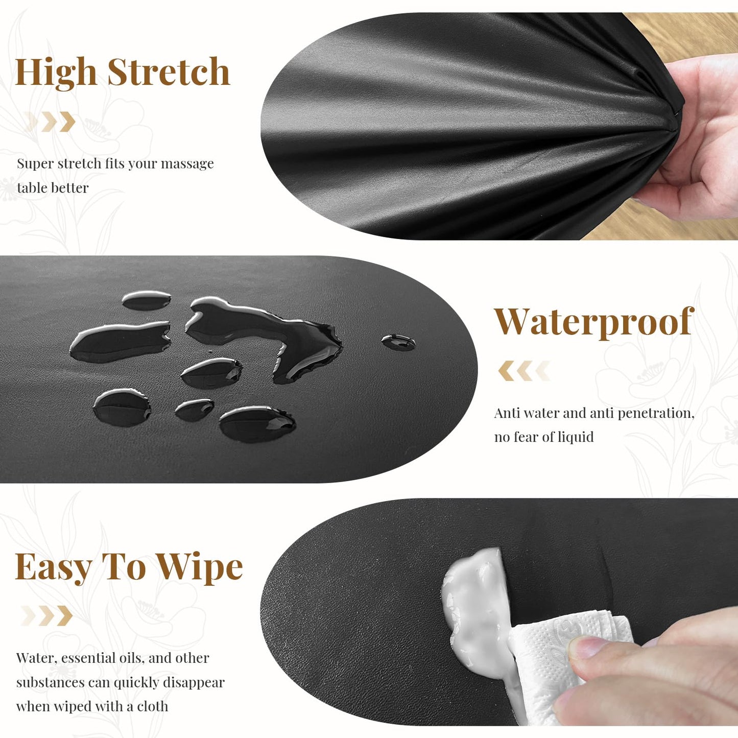 XIAROGEE Leather Massage Table Cover Wipeable Covers for Massage Table Waterproof Vinyl Replacement Bed Cover Protector for Lash/Spa (Black, 1)