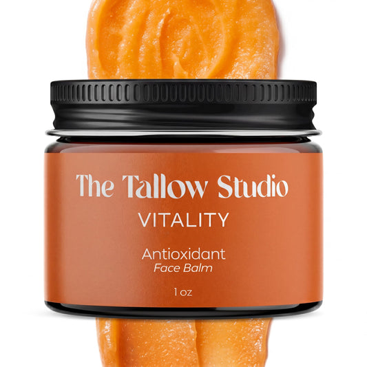 The Tallow Studio Antioxidant Tallow Face Balm for Dry & Sensitive Skin — Grass Fed Beef Tallow Face Moisturizer with Cacay Oil, Frankincense & Astaxanthin — Deeply Hydrating, Chemical Free — 1 oz