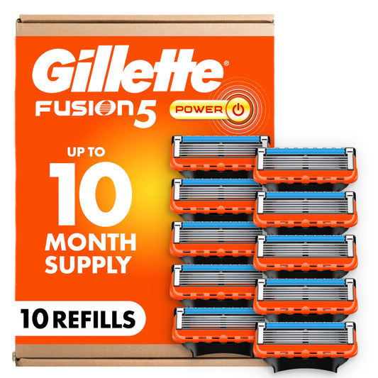 Gillette Fusion5 Power 5-Blade Razor Blade Refills for Men with Precision Trimmer, 10 Count