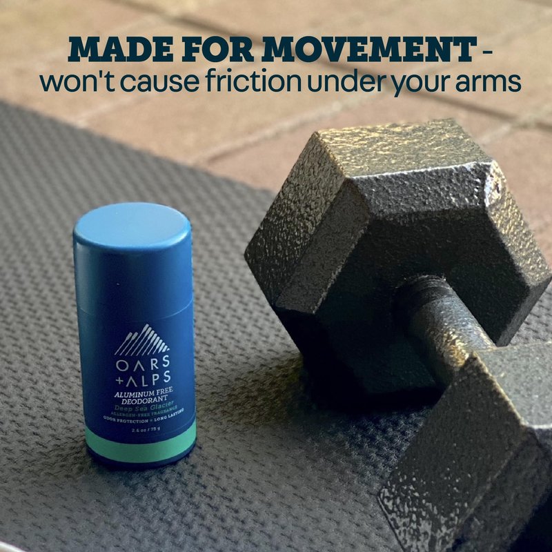 Oars + Alps Aluminum Free Deodorant for Men | Long Lasting Odor Protection, Clear & Free of White Residue, Anti-Chafing Smooth Glide, Dermatologist Tested, Deep Sea Glacier, 2pk, 2.6oz