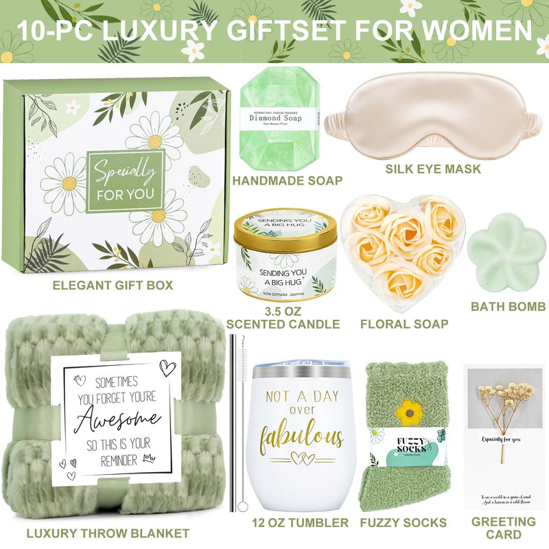 Birthday Gifts for Women Mother's Day Gift Self Care Get Well Soon, Flower Relaxing Spa Gift Basket Bath Set,Unique Luxury Self Care Box Gift for Mom Her Wife Sister Girlfriend, Girl Friend
