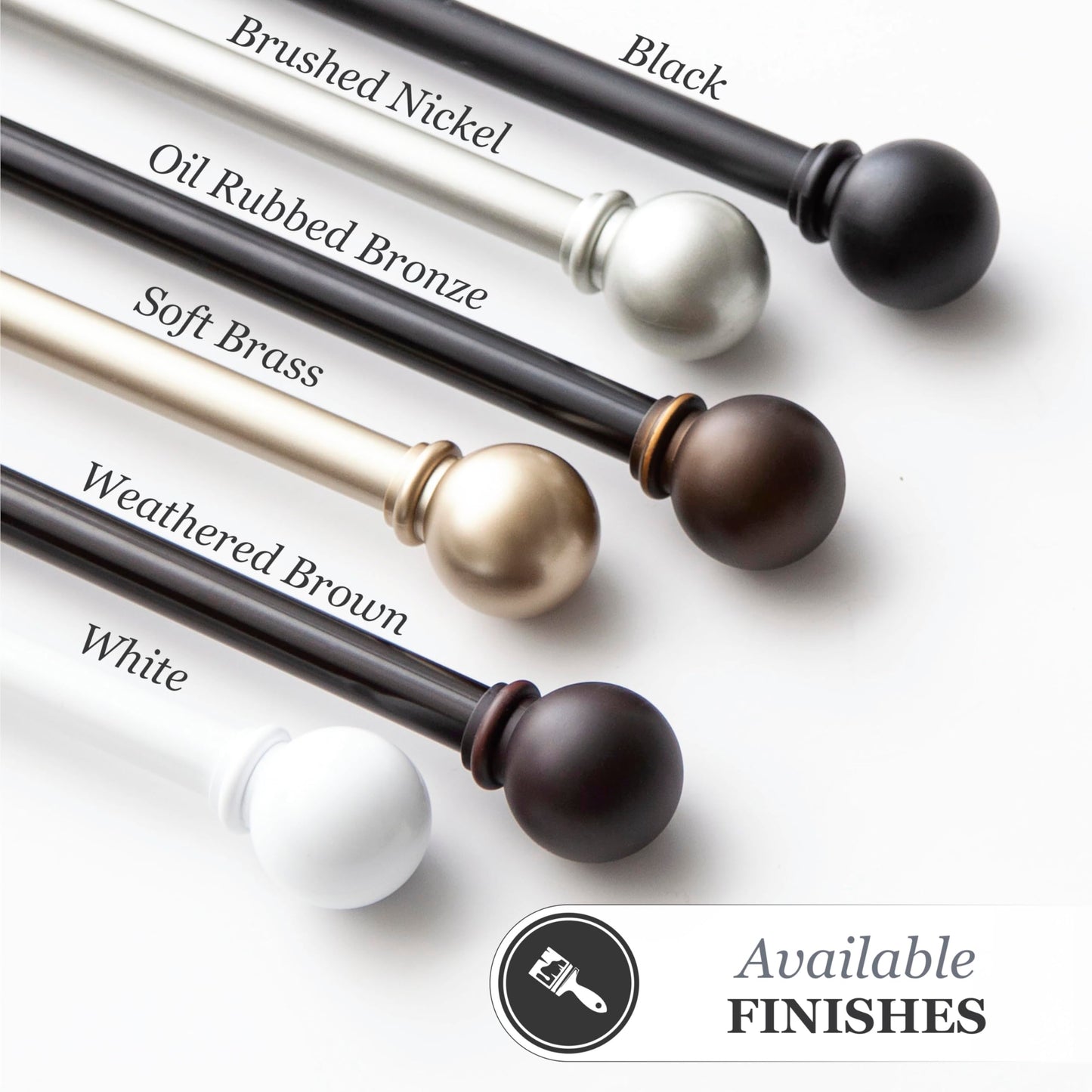 Kenney Chelsea Ball End Window Curtain Rod, Adjustable 48 to 86 Inch Extendable Rod Set, Weathered Brown