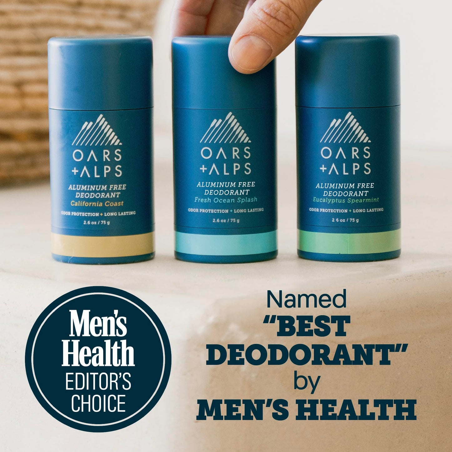 Oars + Alps Aluminum Free Deodorant for Men | Long Lasting Odor Protection, Clear & Free of White Residue, Anti-Chafing Smooth Glide, Dermatologist Tested, Variety Pack 3pk, 2.6oz