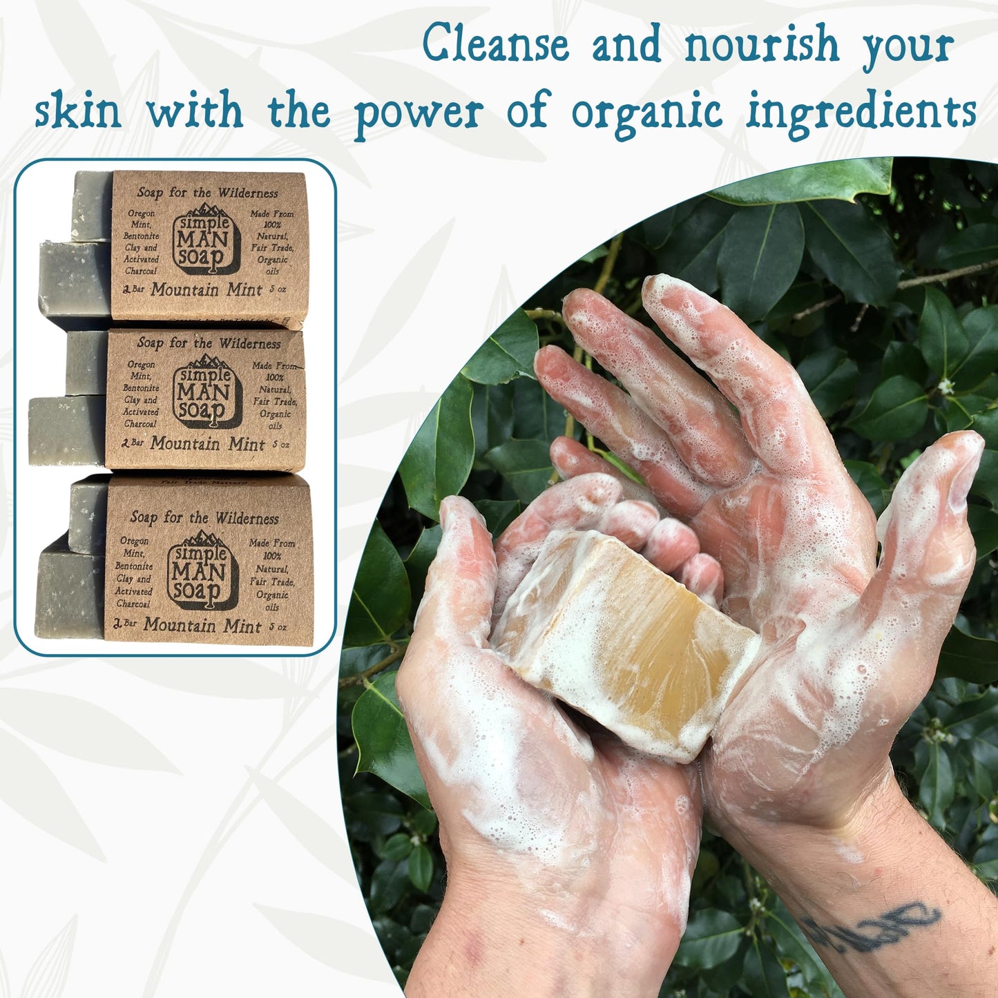Bee The Light SimpleMan Soap Bar (Mountain Mint) - Men’s soap with Organic & Fair Trade Essential Oils - All Natural, Handmade Man Bath Soap Bars-Pack of 12-2.5 Ounce bars(30 Ounces Total)