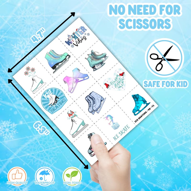 72PCS Ice Skating Party Set - 48PCS Temporary Tattoos & 24PCS Slap Bracelets - Fun Winter Sports-Themed Birthday Supplies, Baby Shower Gifts, Classroom Rewards & Party Decor for Kids (Boys & Girls)