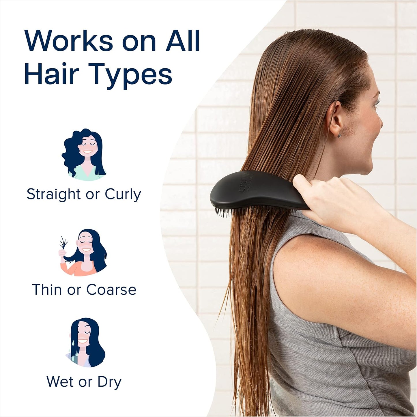 Detangling Brush for Curly & Straight Hair - Glide Thru Hair Comb for Adults & Kids | Black
