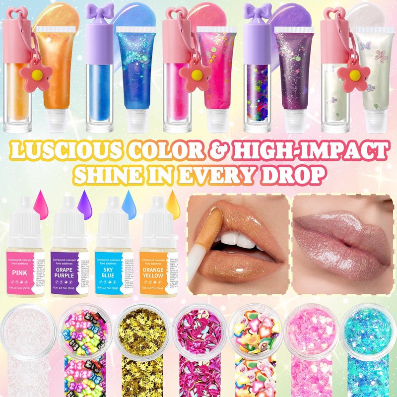 Thaluna Lip Gloss Making Kit, Lip Gloss Set for Women Lip Kit Fun DIY Lipgloss Making Kit, Make Your Own Lip Gloss Kit, Moisturizing Glitter Keychain Birthday Gifts Girls Trendy Stuff