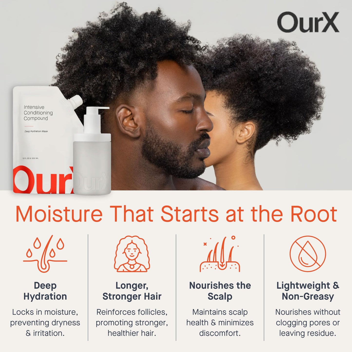 OurX Intensive Conditioning Compound 300ml (with Dispenser) – Deep Hair Mask for Curly, Frizzy & Coily Hair | Hydrating Mask with Squalane & Peptides for Repair, Moisture & Definition