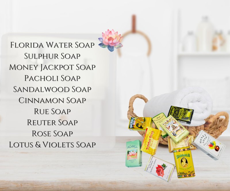Worldly Finds Florida Water Soap Bar Set Every Variety 10 Pack, Florida Water Spiritual Cleansing Scents: Sandalwood, Sulphur, Money, Rue, Pacholi, Reuter, Rose & Exfoliating Soap Saver Bag