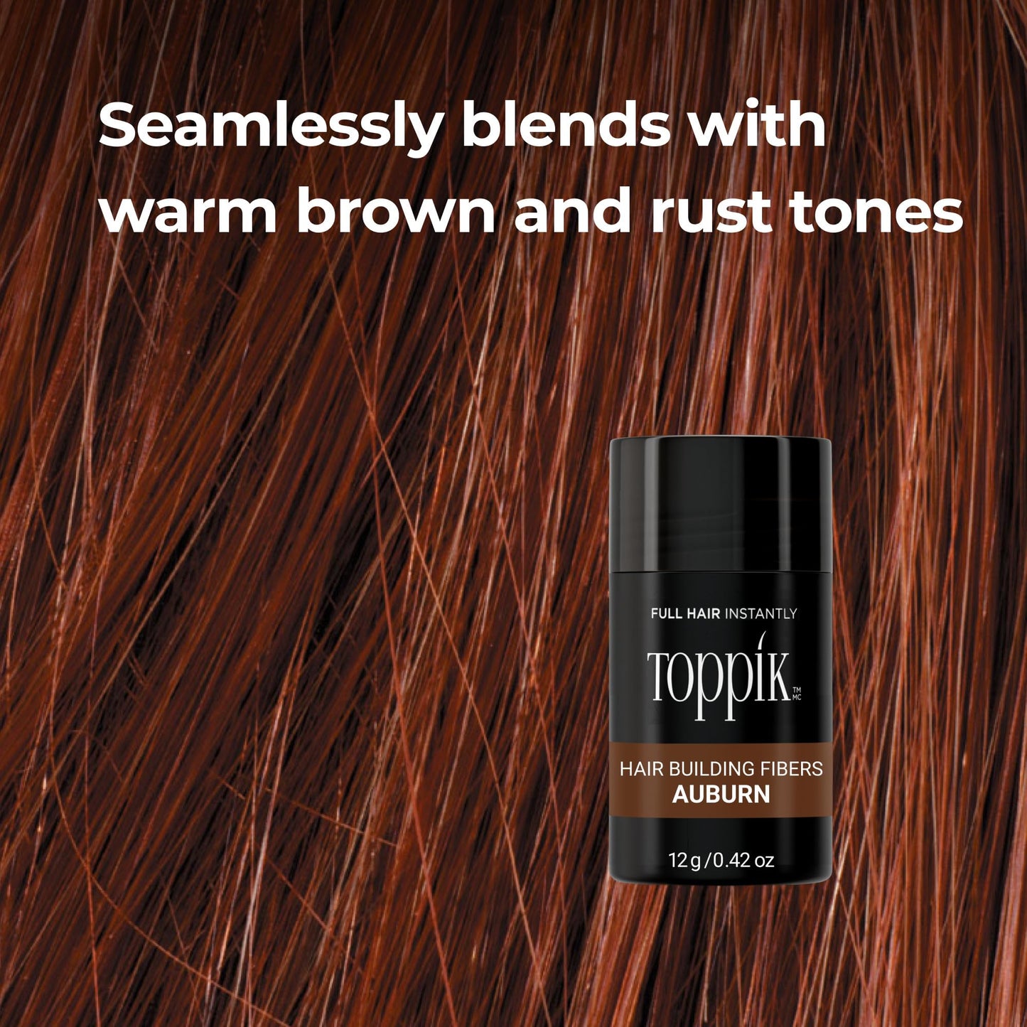 Toppik Hair Building Fibers, Auburn, 12g Fill In Fine or Thinning Hair, Instantly Thicker, Fuller Looking, 9 Shades for Men & Women, Keratin Protein Formula
