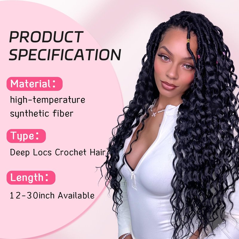 24 Inch Deep Faux Locs Crochet Hair Goddess Locs Crochet Hair for Women Faux Locs Crochet with Curly Ends Pre Looped Deep Wave Soft Locs Synthetic Hair Extension 8 Packs Black Color