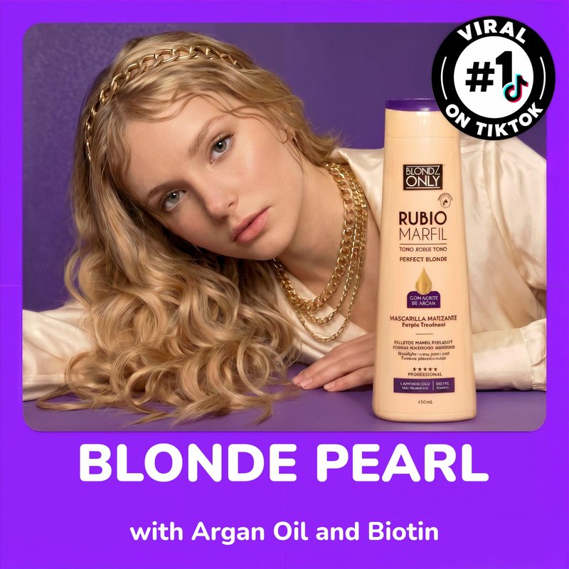 Blondz Only Hair Purple Toning Mask | Eliminates Brassiness | Neutralizes Yellow & Orange Tones | Rubio Marfil Blonde Pearl with Argan Oil Perfect Blonde (Beige) 11.8 Fluid Ounce (350 ml)