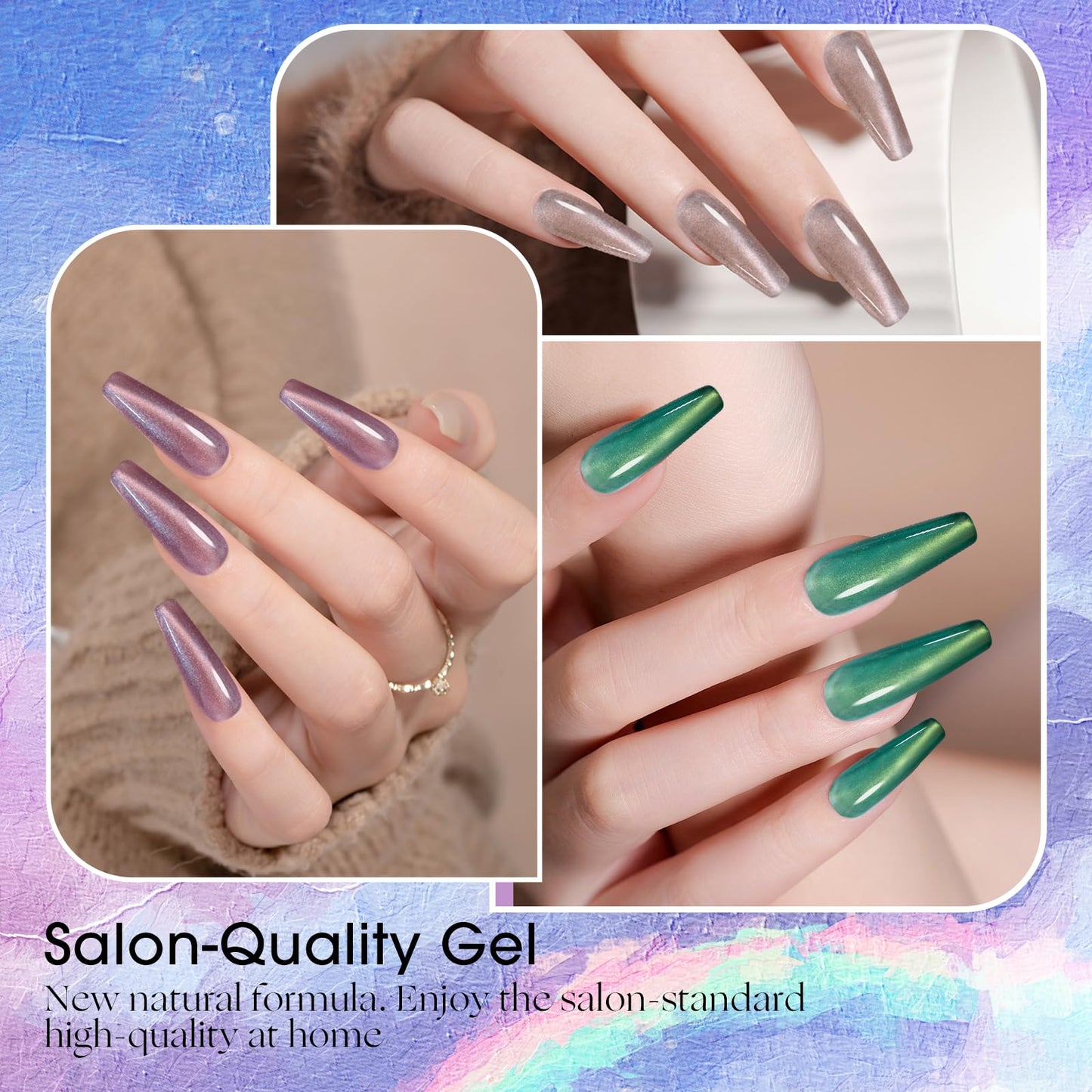 ADHERE 12ml 8pcs Magnetic Cat Eye Gel Nail Polish Kit with Magnetic Stick - Blue Purple Green Mint Silver White Glitter Shining Nail Gel Polish Magnetic Gel Nail Varnish Gel Gift for Women