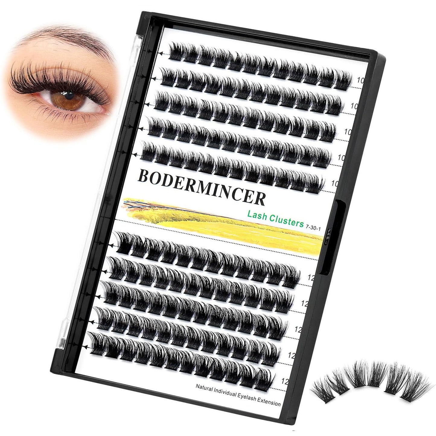 Bodermincer 120 Clusters 10mm+12mm/12mm+14mm Mixed Lash Cluster False Eyelash Individual Cluster EyeLashes Grafting Fake False Eyelashes Eyelash Extension (M01-Black-10mm)