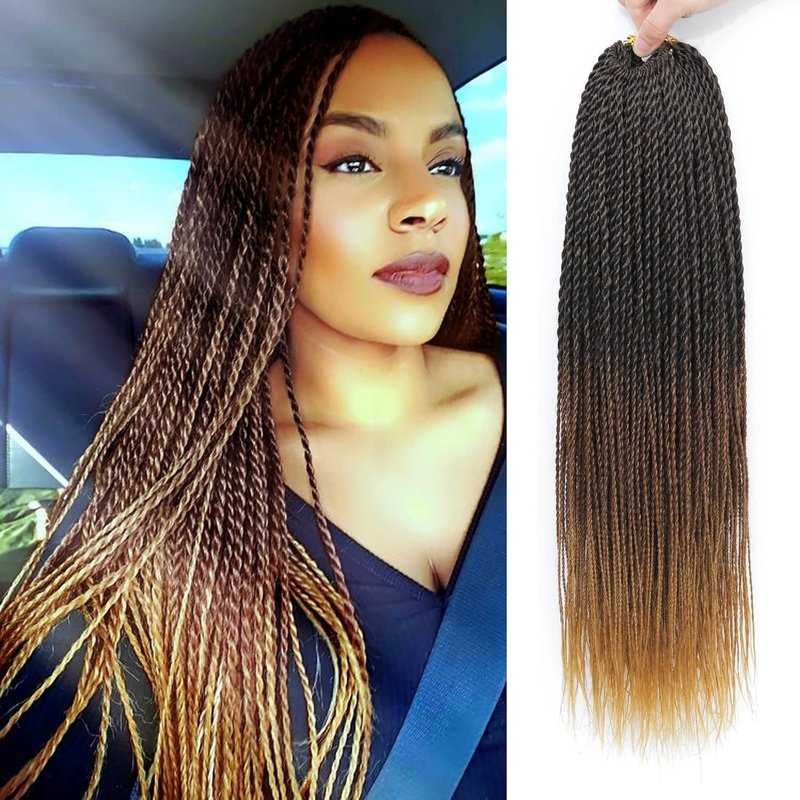 Senegalese Twist Crochet Hair - 8 Packs Ombre Pre-Looped Braids for Black Women | 18 Inch, 1B/30/27