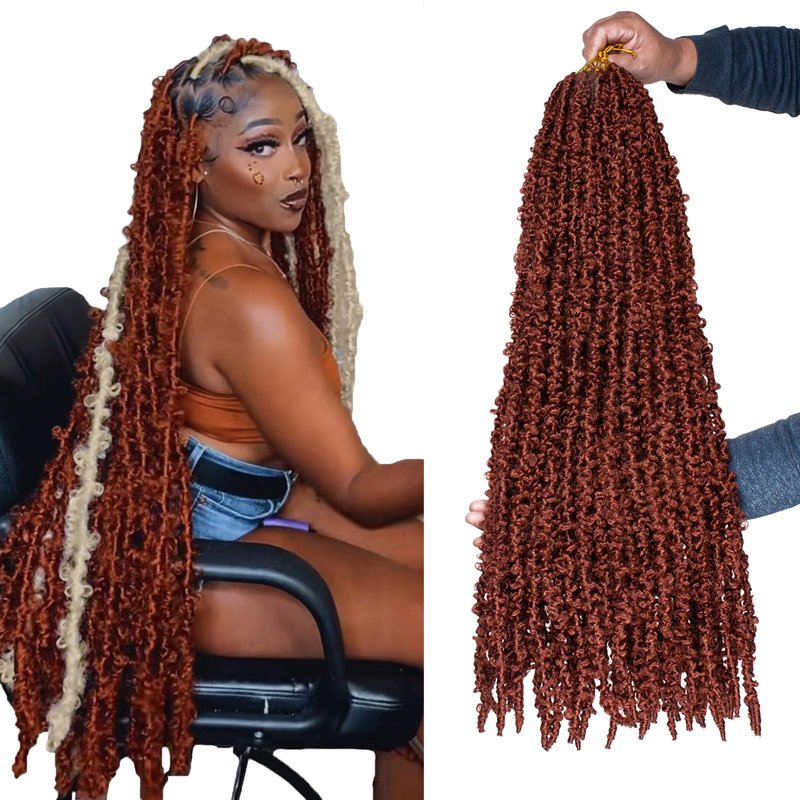 ZRQ Copper Red 30 Inch Butterfly Locs Crochet Hair 6 Packs Pre-looped Long Distressed Butterfly Faux Locs Hair Ginger Goddess Soft Locs Crochet Braids Hair Extensions (30 Inch, 350#）