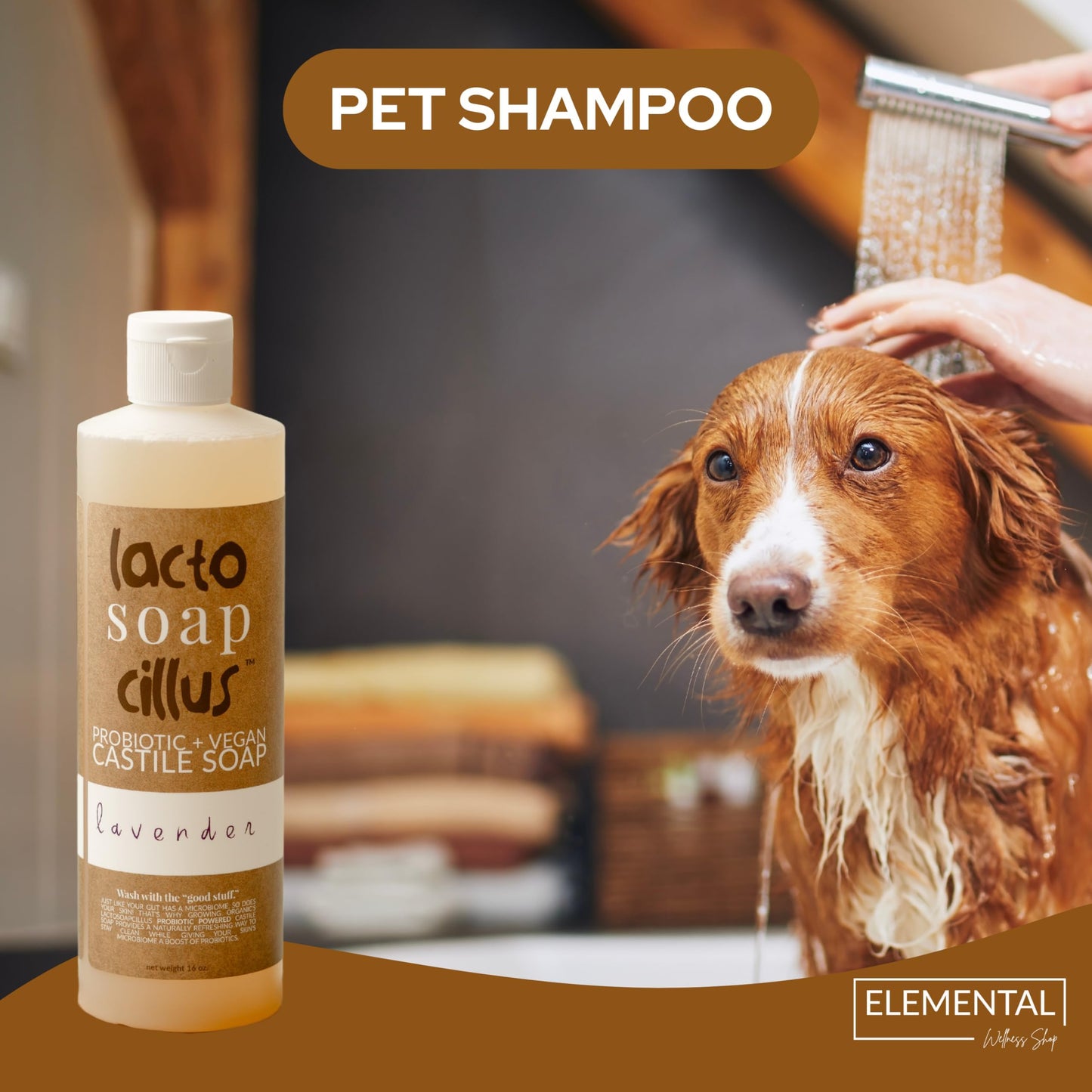 Elemental Wellness, Castile Soap Liquid - Lactosoapcillus, Organic, Probiotic, Vegan, Natural, Lavender Scent Body Wash - Multi-Purpose Liquid Soap, Plant Based Ingredients - (16 oz)