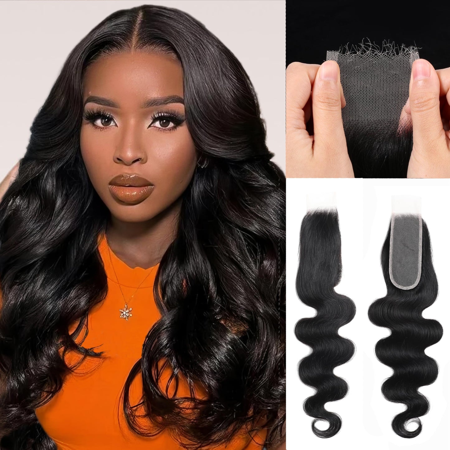 2x6 Skinlike Real HD Lace Closure Body Wave Human Hair Closure Invisible Ultra-thin 2x6 Kim K Lace Closure Brazilian Virgin Human Hair Pre Plucked Natural Black 16 Inch