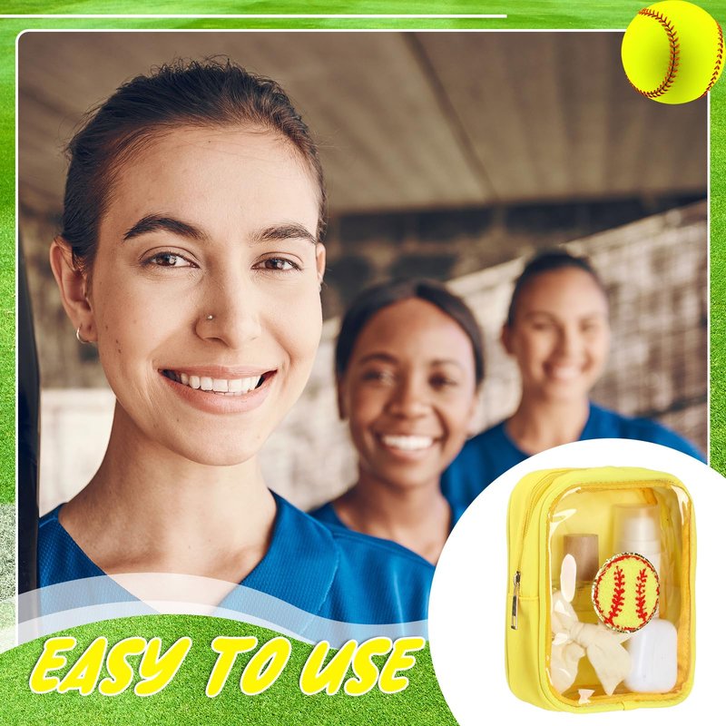 Reginary 12 Pcs Softball Party Favors Clear Softball Makeup Bag with Chenille Patch Portable Cosmetic Bag for Team Gifts Waterproof Travel Size