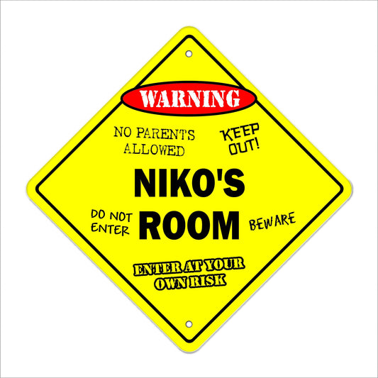 Niko's Room Sign Crossing Zone Xing | Indoor/Outdoor | 12" Tall Kids Bedroom Decor Door Children's Name boy Girl