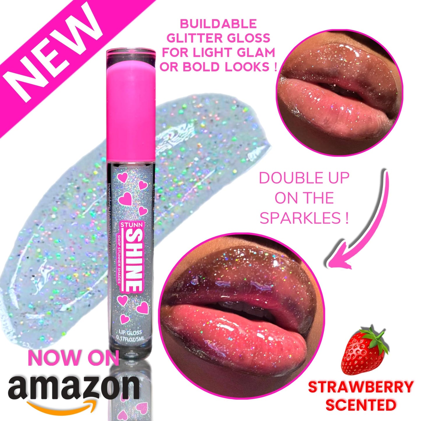 Shop Stunner Shades | Stunn Shine, Glittery Holographic Lip Gloss For A Sparkly Finish, Infused With Coconut Oil, Vegan & Cruelty-free, (Glittery Clear, 0.15 Fl Oz)