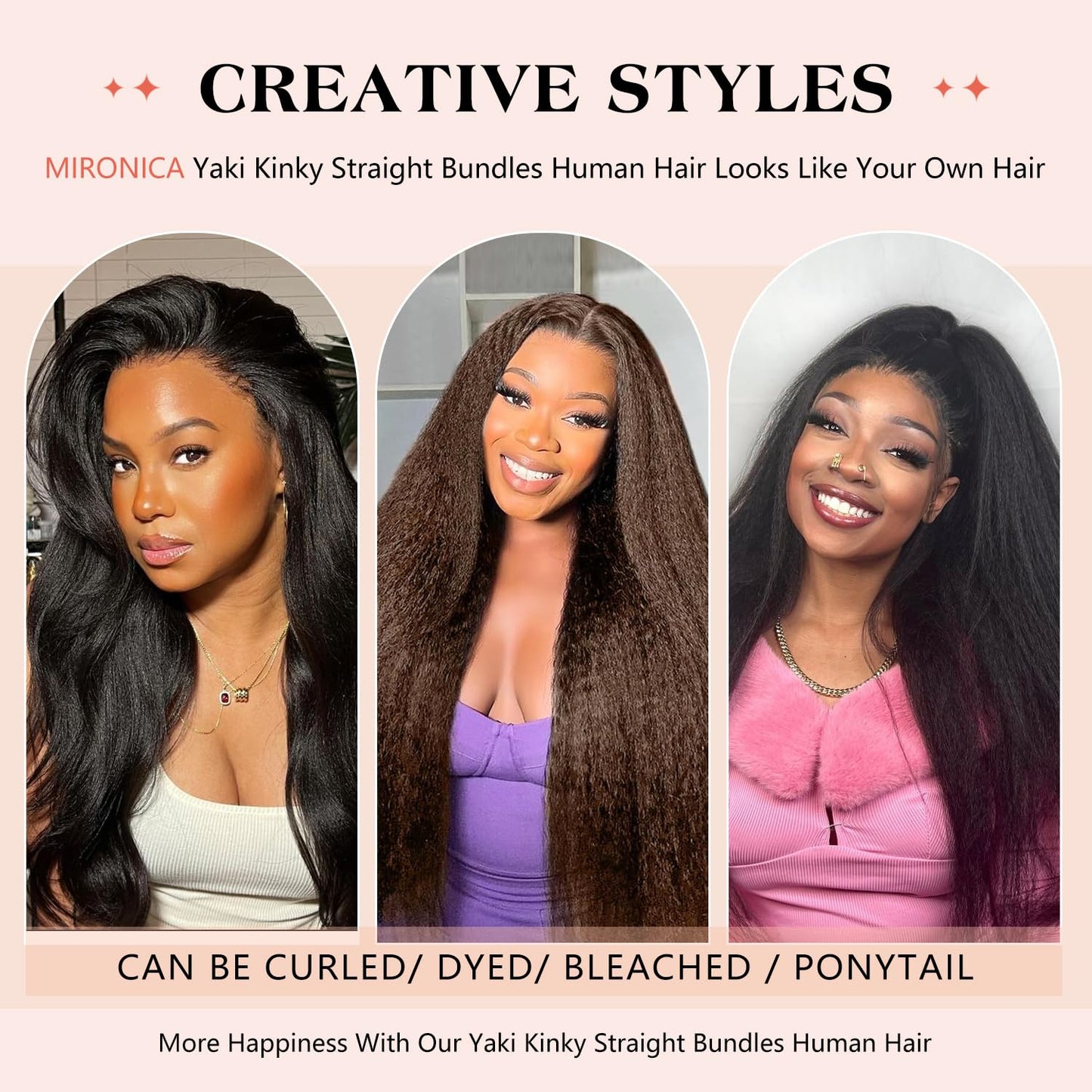 MIRONICA Yaki Kinky Straight Bundles Human Hair 18 Inch