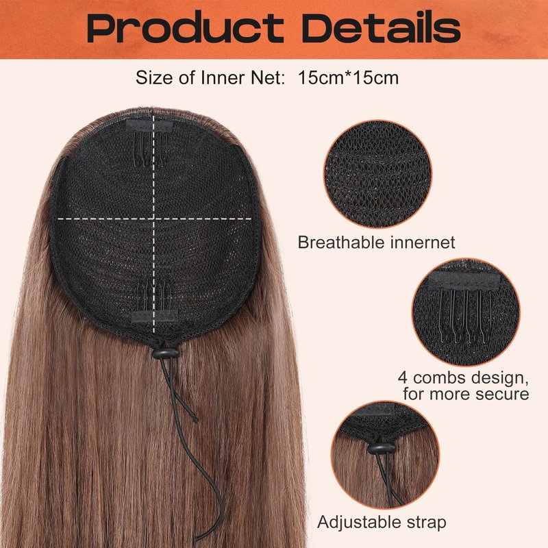 SEIKEA Versatile Drawstring Ponytail Extension, 26" Long Wavy Multi Layered Clip in Ponytail Hair Extensions Stand Up High Fake Pony Tail Soft Natural Synthetic Hairpiece Chocolate Brown Highlights