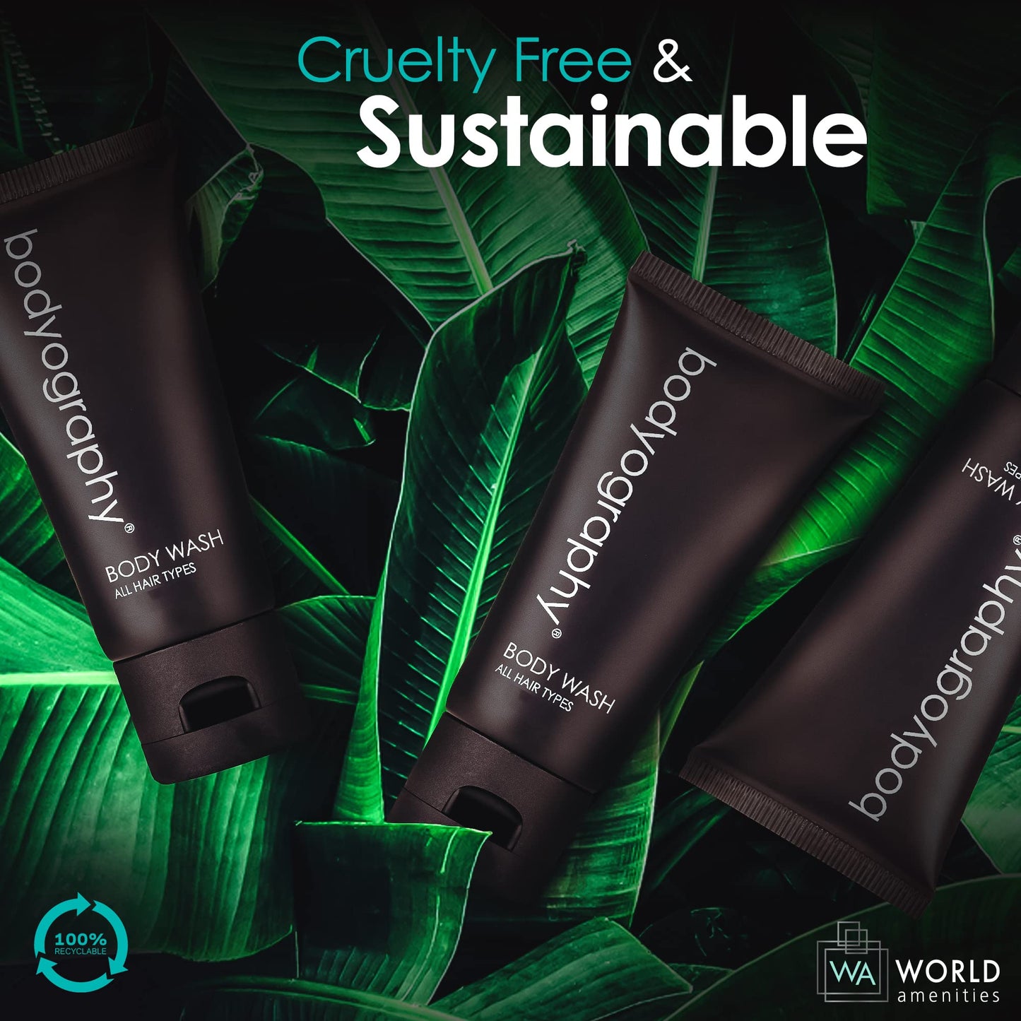 World Amenities - Bodyography - Bulk Body Wash | 50 Count, 1.4oz | Lavender Peppermint, Mini Travel Size Toiletries (100% Recyclable Tube with Flip Top Cap) Hotel Amenities.