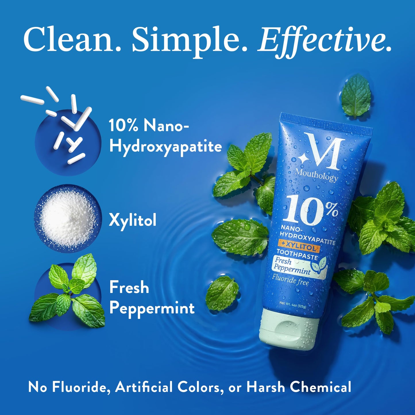 Mouthology 10% Nano Hydroxyapatite Toothpaste Fluoride Free, Whitening*, Rod Shaped nHa, Xylitol Toothpaste for Adults, Enamel Care*, Sensitive Teeth*, SLS Free, Mint 4oz (USA Made) Package May Vary