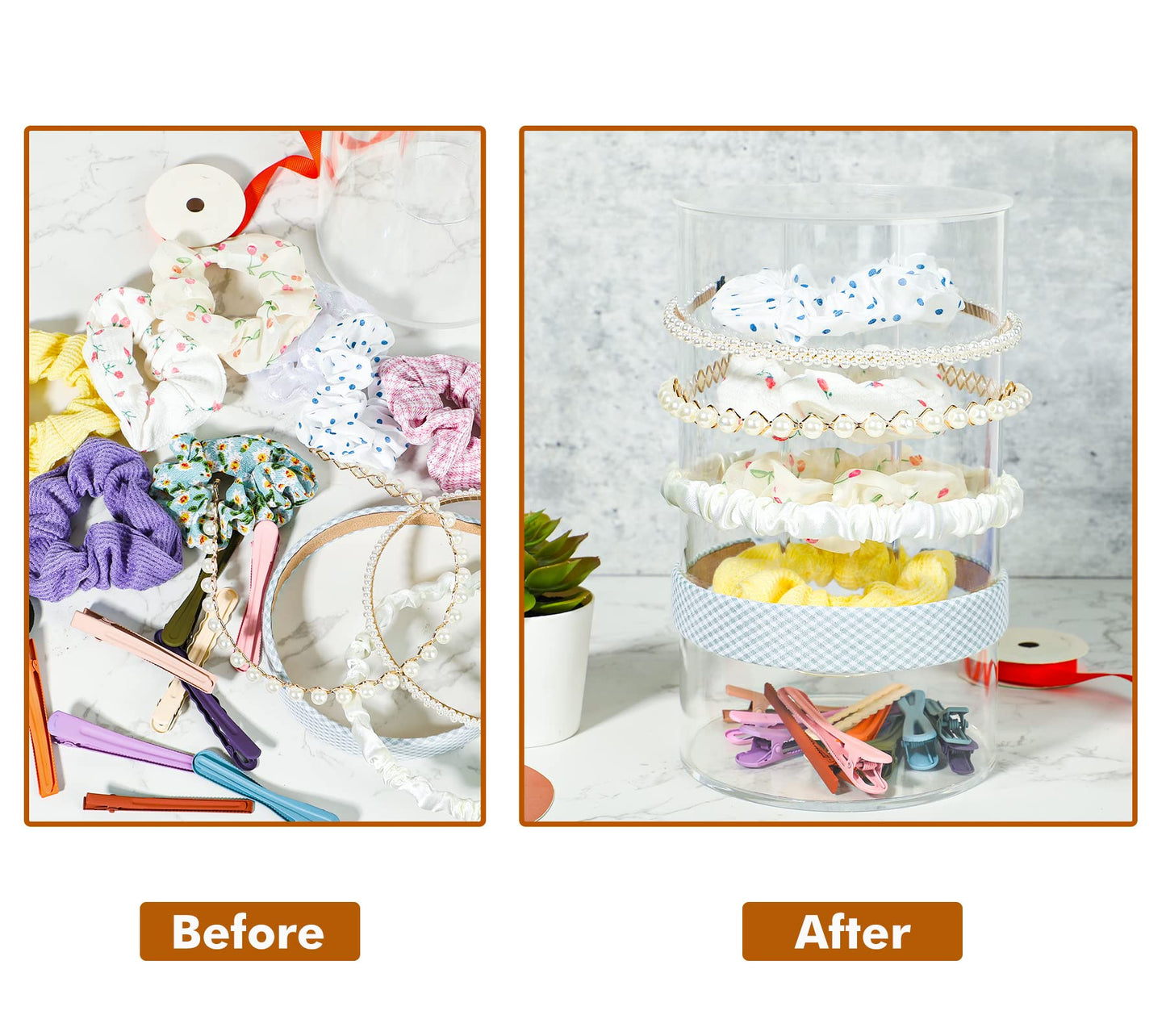 Kamehame Headband and Scrunchie Holder, Bottom Can Place Small Hair Accessories, Clear Acrylic Organizer for Hair Accessories, Hair Clips, Hair Ties, Bows, Pins and More