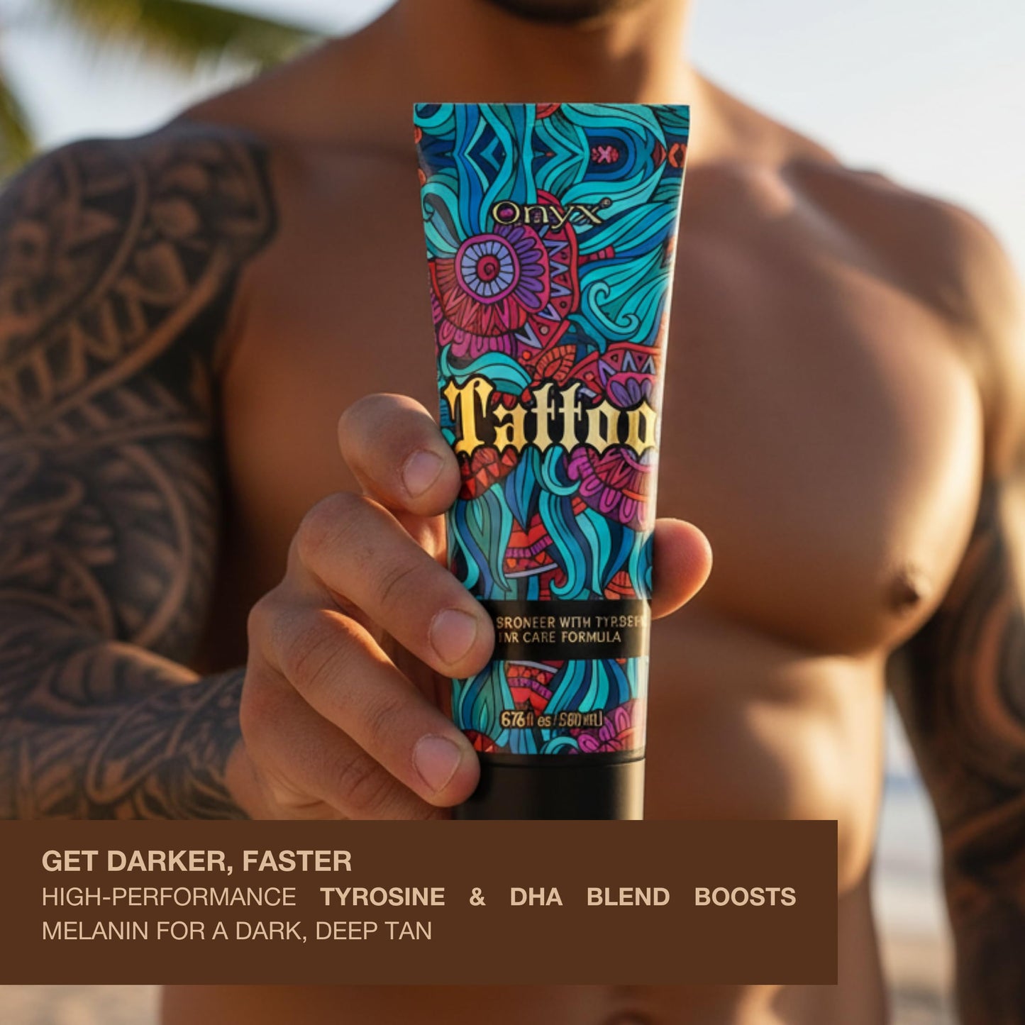 Onyx Tattoo Tanning Lotion - Indoor Accelerator with Bronzer and Tattoo Fade Protection Formula - Dark Tan for Tanning Beds and Hydrating Fade Defense | Long-Lasting Results | 6.76 Fl Oz