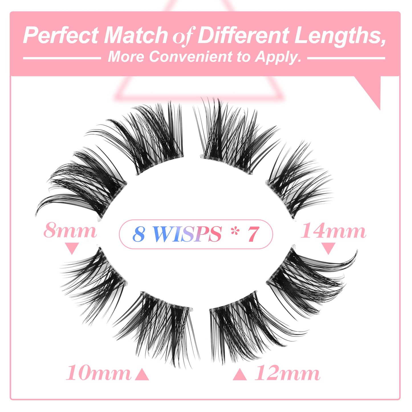 Cluster Lashes 56 Wisps DIY Lashes Natural Look Cat Eye Clear Band Mink Lashes Pack 8-14mm Wispy 3D False Eyelashes by ALICE