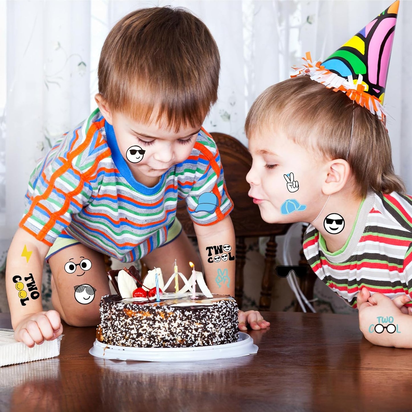Temporary Tattoo Stickers - 96Pcs Black, Yellow & Blue Designs | Perfect for Birthday Parties & DIY Crafts