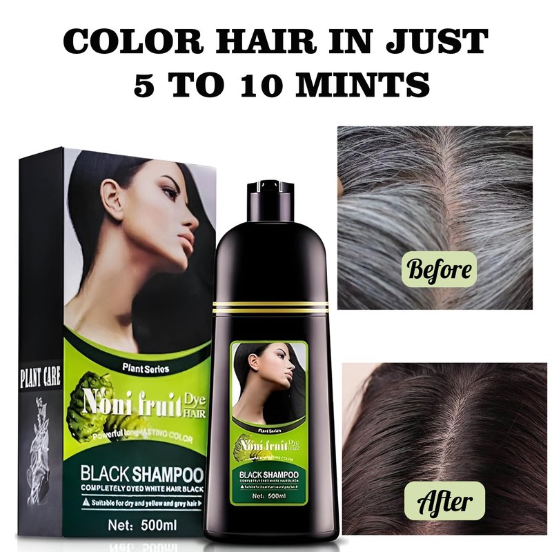 ABBASI & CO NONI Black Hair Dye Shampoo – Instant Color with 100% Gray Coverage for Men & Women – Natural Herbal Formula – Easy To Use – Champú para Cana (500ml)