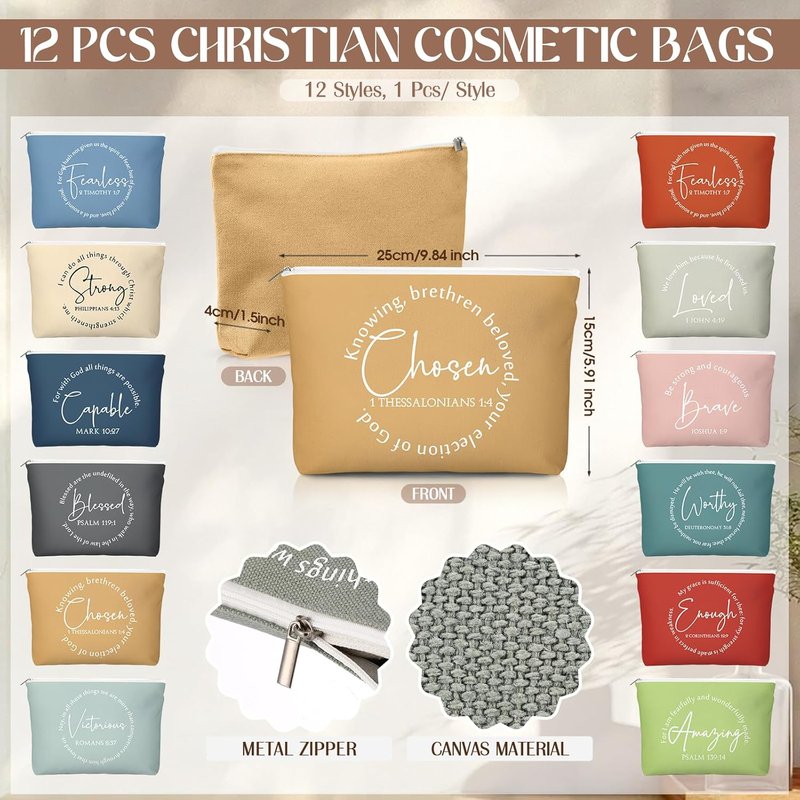 Christian Mother's Day Gifts - 12 Sets Religious Makeup Bags & Mirrors | Inspirational for Nurses, Teachers, & Church Groups
