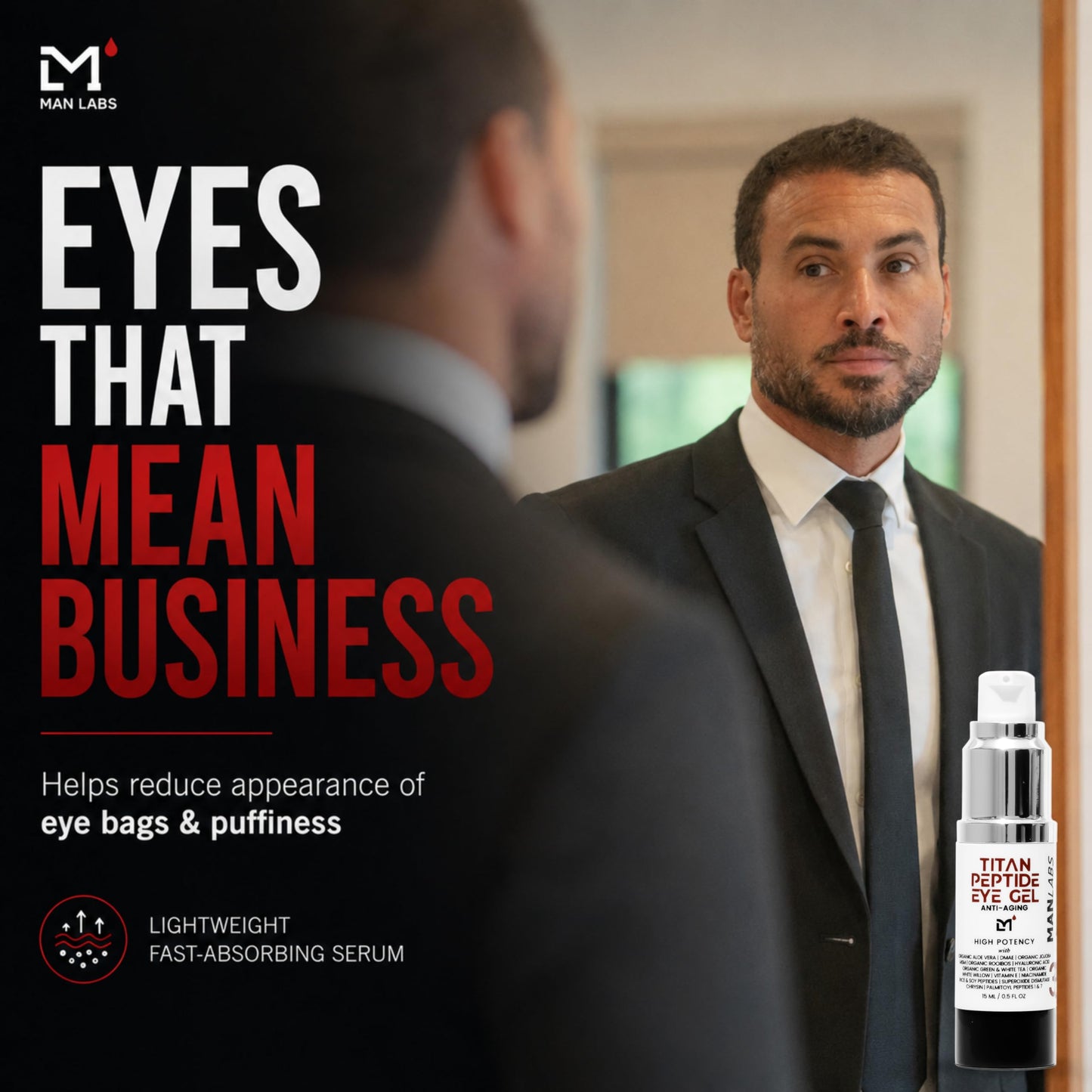 Man Labs Titan Peptide Cooling Eye Serum – Mens Eye Cream – Anti-Aging Bags & Dark Circle – Appearance of Under Eye Bags Treatment for Men, Puffy Eyes Treatment Man –Peptides, HA, DMAE, MSM –Unscented