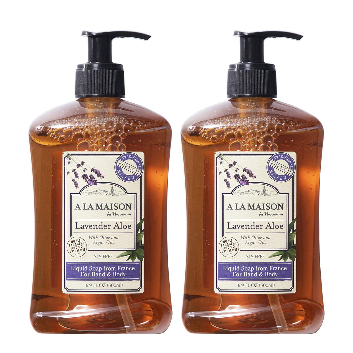 A LA MAISON Lavender Aloe French Liquid Hand Soap - Natural Hand Wash Made with Essential Oils - Biodegradable, Plant-Based, Vegan, Cruelty-Free, Alcohol & Paraben Free (16.9 oz, 2 Pack)