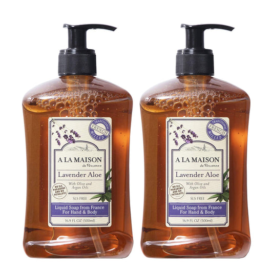A LA MAISON Lavender Aloe French Liquid Hand Soap - Natural Hand Wash Made with Essential Oils - Biodegradable, Plant-Based, Vegan, Cruelty-Free, Alcohol & Paraben Free (16.9 oz, 2 Pack)