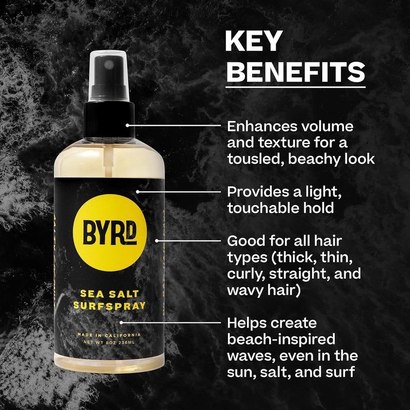 Byrd Sea Salt Surfspray - Texturizing & Volumizing Spray for Men | Salty Coconut Scent, 8 Fl Oz (Pack of 2)
