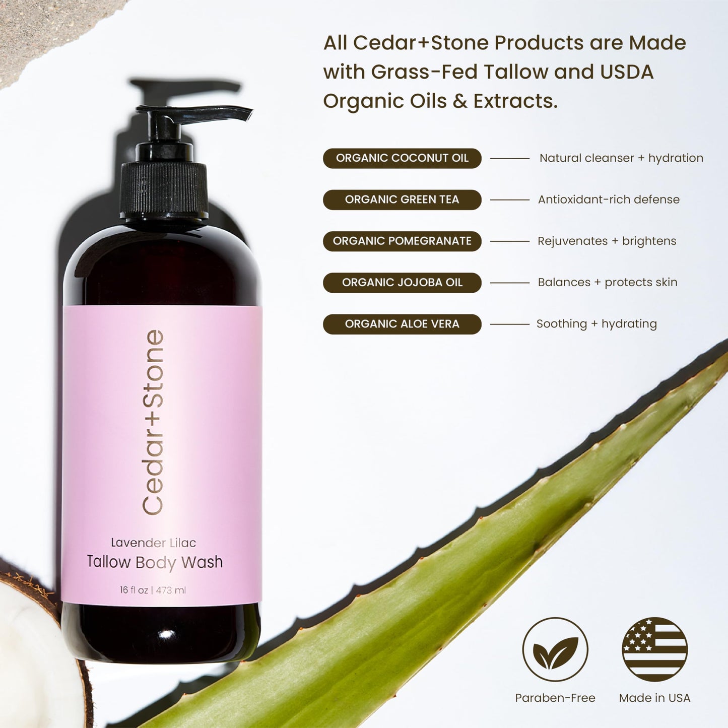 OfficeKit Cedar + Stone Clean Body Wash with Grass-Fed Tallow – Sulfate-Free Natural Body Wash for Dry, Sensitive Skin – Lavender & Lilac with USDA Organic Oils, 16oz