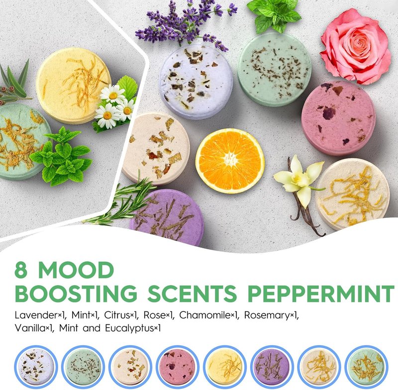Aromatherapy Shower Steamers - Lavender Essential Oil Shower Bombs | 8-Pack Self-Care Gifts for Women