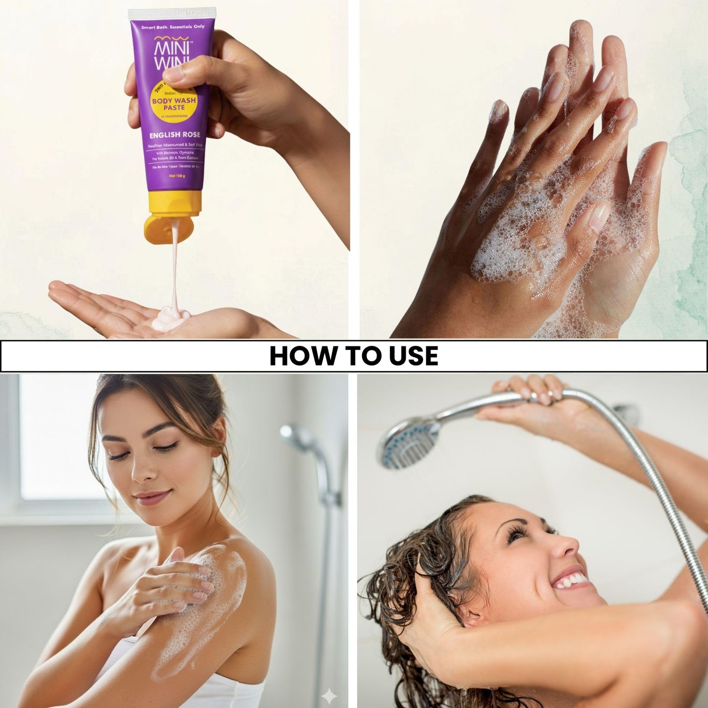 MINIWINI 2 in 1 Body wash Paste - Waterless 3X Concentrated Shower Gel for Face & Body, TSA Approved, Aloe-Base for Sensitive, Dry & Oily Skin, Vegan, Sulfate-Free, 100g (3.2 fl oz)