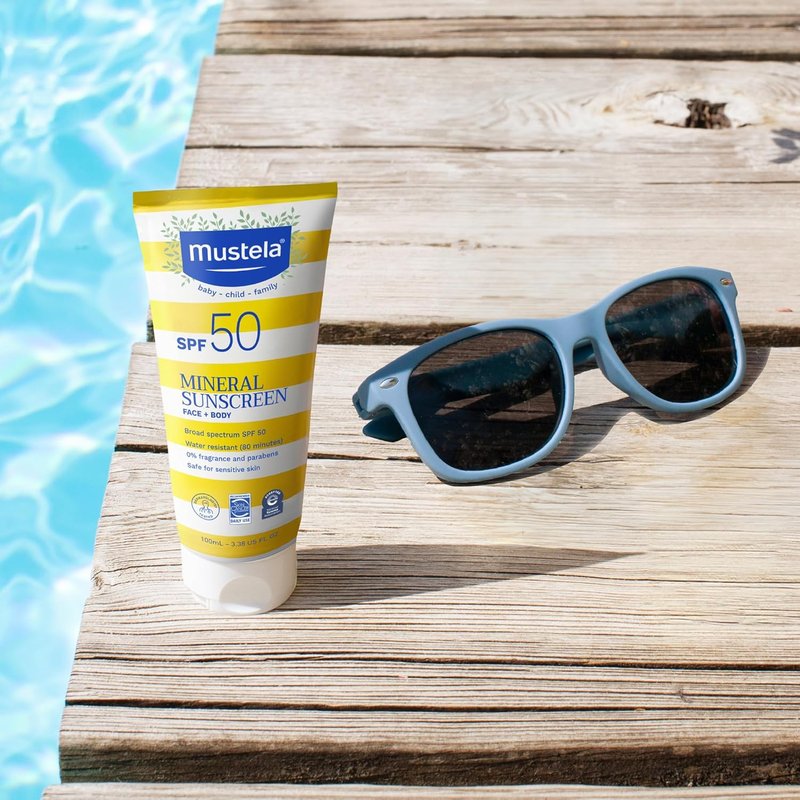 Mustela Baby Mineral Sunscreen Lotion SPF 50 - Sensitive Skin Protection | Water Resistant & Fragrance Free, Regular & Family Size