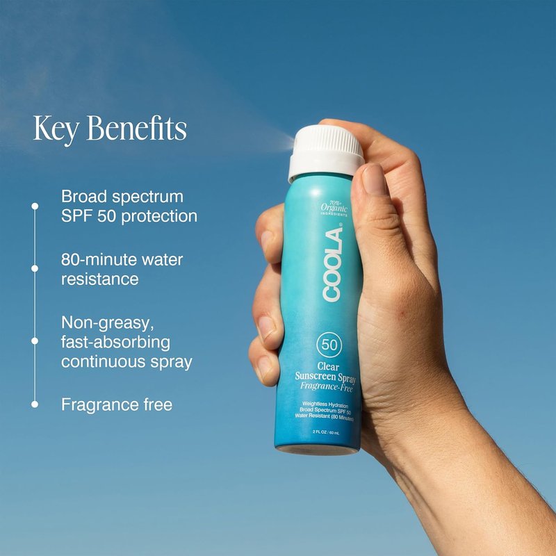 COOLA Organic Sunscreen SPF 50 & 30 - Vegan, Gluten-Free Sunblock Spray Kit | Travel Size, 2 Fl Oz, 3 Pack