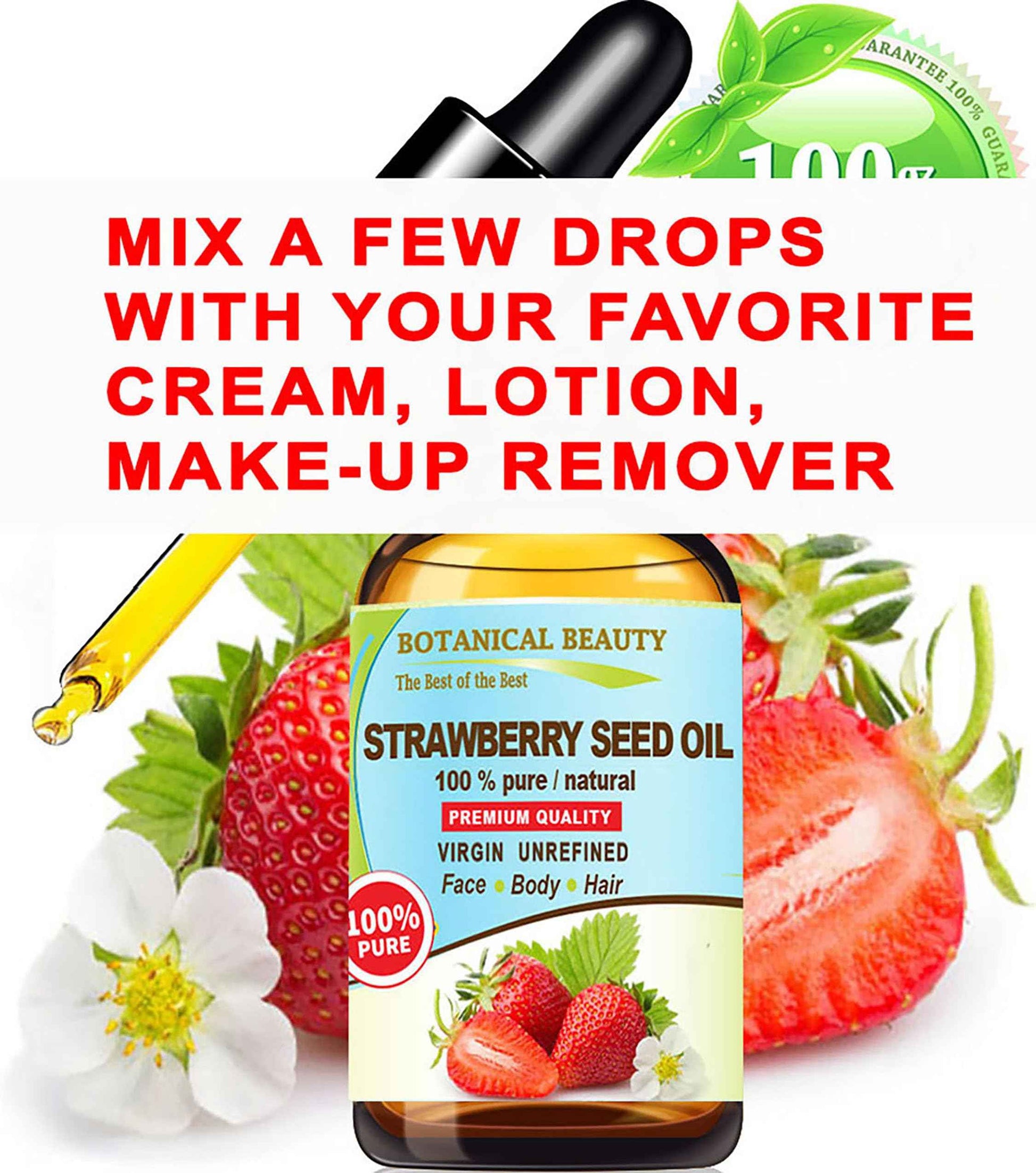 Botanical Beauty STRAWBERRY SEED OIL. 100% Pure Natural Virgin Unrefined Cold Pressed Carrier Oil 0.5 Fl Oz- 15 ml. for FACE, SKIN, BODY, DAMAGED HAIR, NAILS. Rich in Omega-3, Vitamin C, Vitamin E