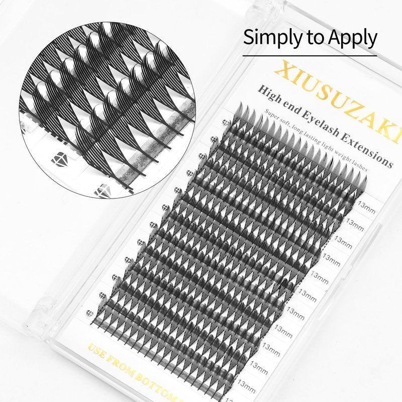 XIUSUZAKI Premade Anime Manga Lashes Extension, Comic Spire Volume Lashes 0.07 C/D Curl Wispy Matte Black Lash Extensions (MHTJ-0.07-C-MIX-8MM-15MM)