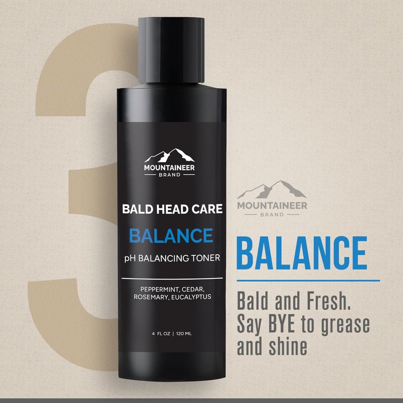 Mountaineer Brand Bald Head Care Gifts For Bald Men | All Natural 3 Step Daily Skin Care for Healthy Scalp & Face | Exfoliate Scrub | Cleanse Wash | Shine Away PH Balance