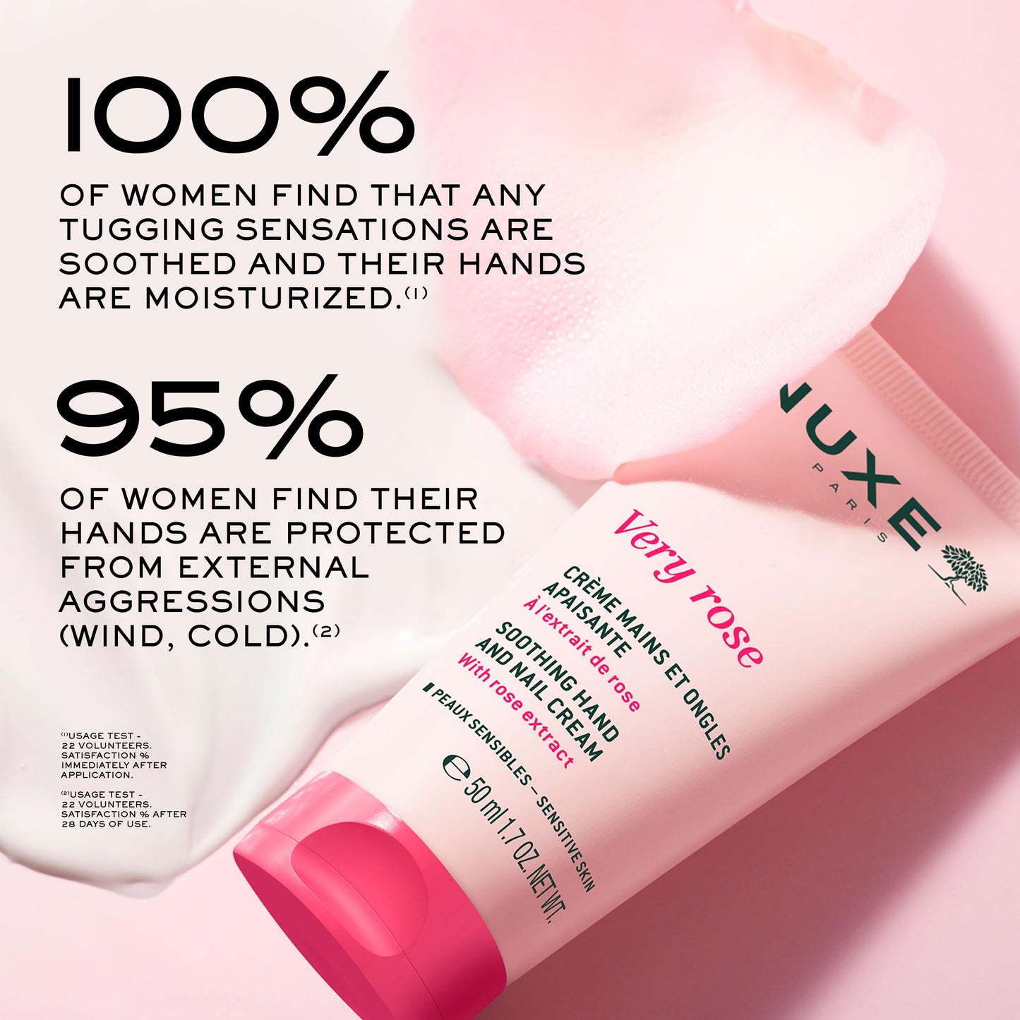 NUXE Very Rose Hand and Nail Cream, Hydrating & Soothing Hand Moisturizer with Rose Oil Extract, Aloe Vera and Glycerin, 1.7 Fl Oz