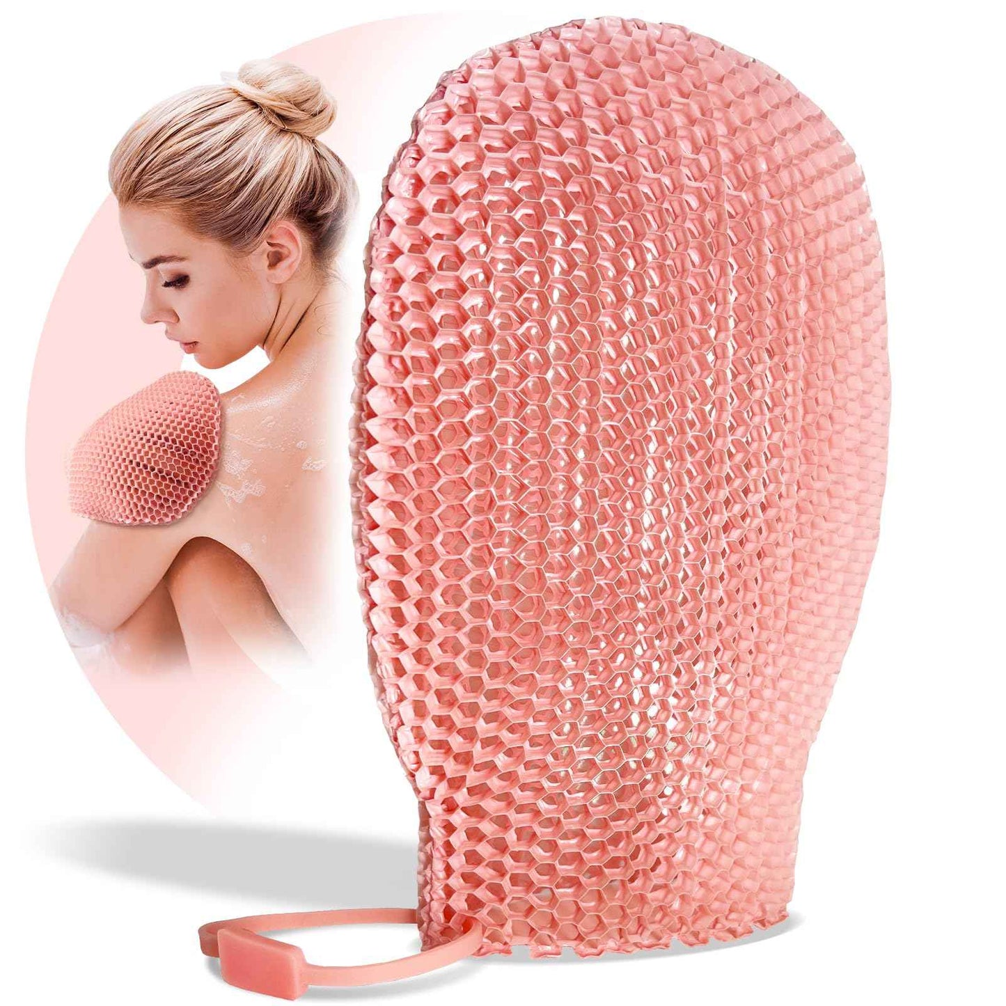 Bath Mitt - Exfoliating Glove, Honeycomb Body Scrubber,Massage Body Scrub Gloves for Home Spa,Mitt Sponges for Cleaning Body,Deep and Gentle,Fast foaming (Pink(Softer,Small Size,) New Version)