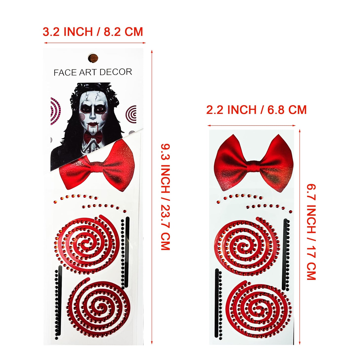 Fake Clown Face Tattoos Temporary and Rhinestones Cheek Gems Crystals Pearls Stick on Jewels Tattoo Festival Diamonds for Face Makeup,2-Pack